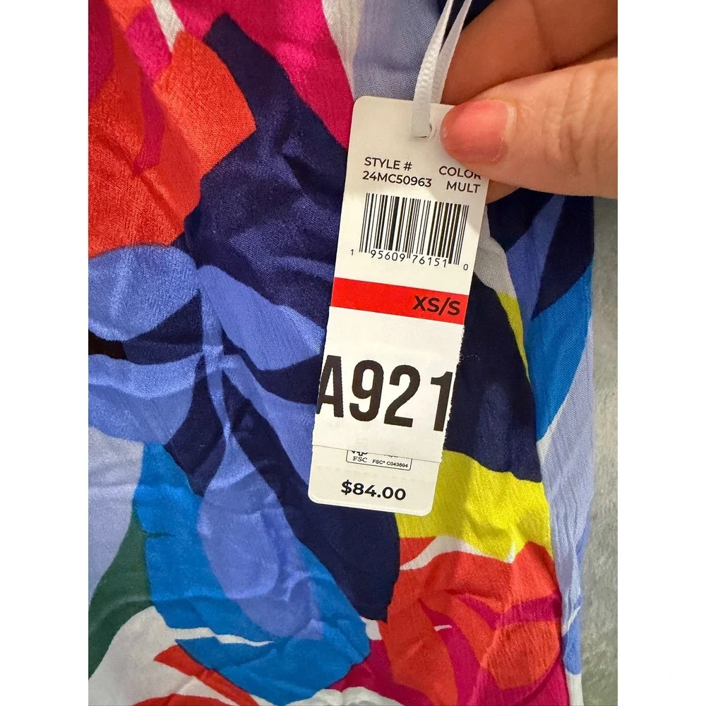 NWT Anne Cole Swim Cover-Up Dress Women Multicolor Tropical Bell Sleeve XS/S $84